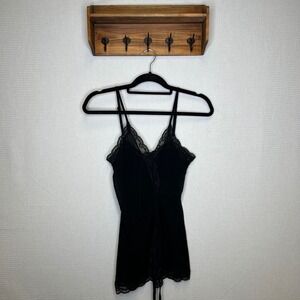 Ideology XS Black Cami Dress Sleeveless Lace‎ Trim Adjustable Straps Silk Blend